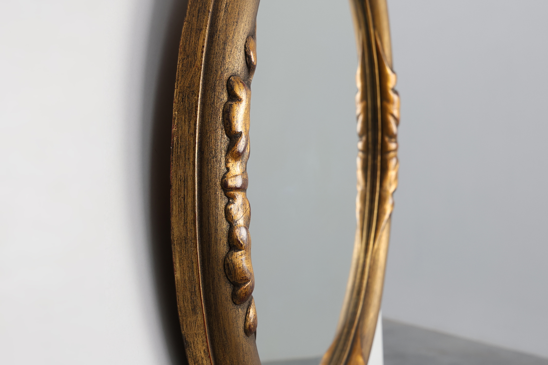 Art Deco oval gilt oak mirror, Belgium 1920sthumbnail